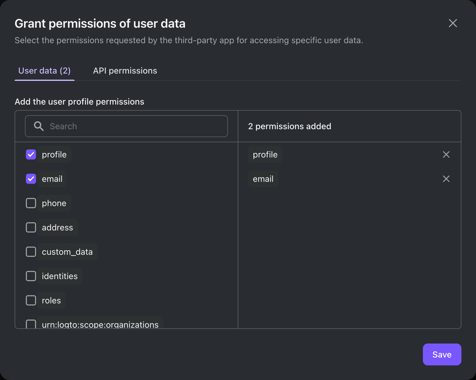 Third-party app permissions